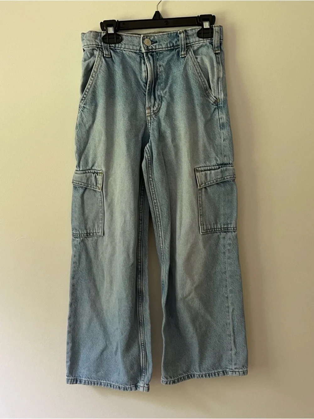 Gap Kids Wide Leg Jeans Cargo Pockets 10 Light Wash Denim